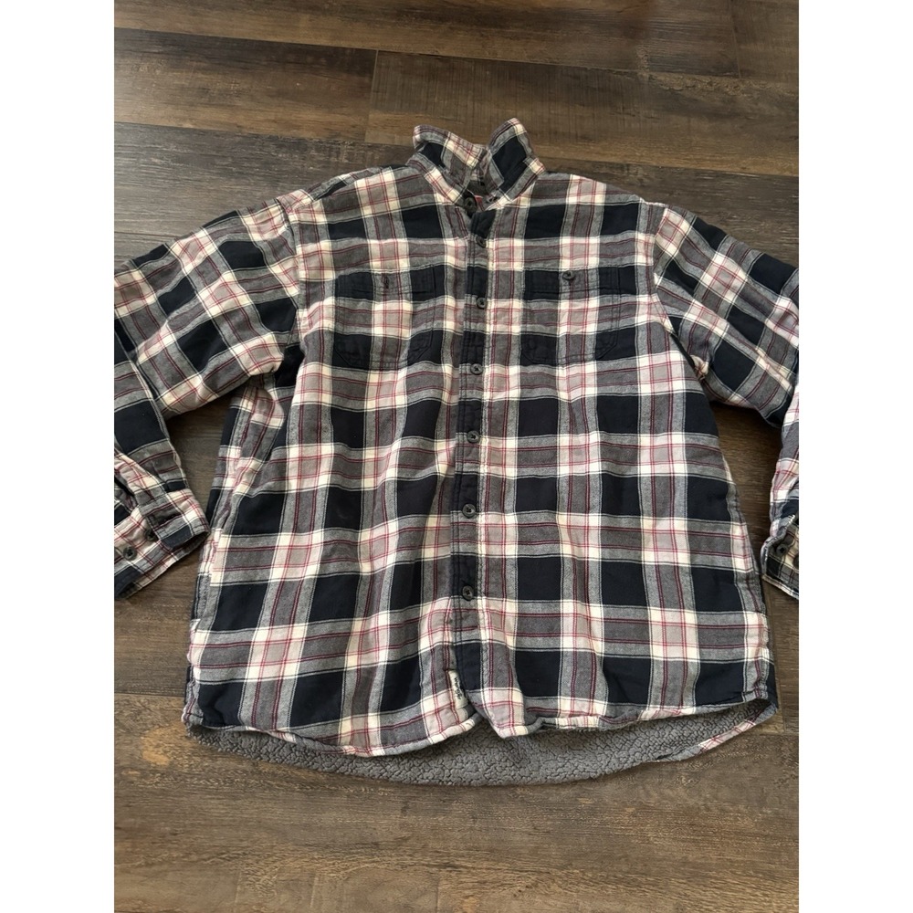 Wrangler Black Red White Plaid Sherpa Lined Button Up Flannel Jacket Shacket L